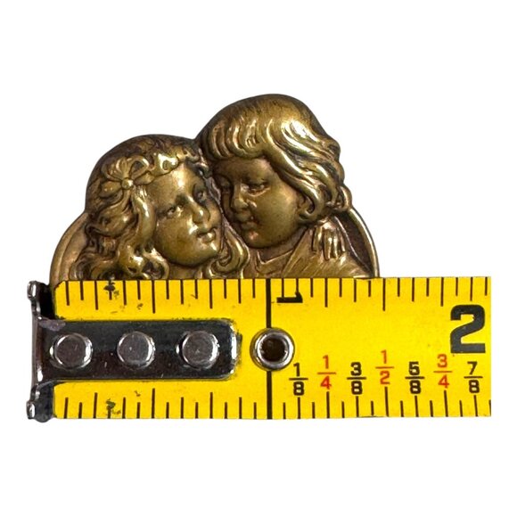 Antique Victorian-Style Gold-Tone Brooch Brass Cherub Angel Children Art Deco - Picture 3 of 4